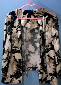 Floral Print Open Front Sequenced Blazer