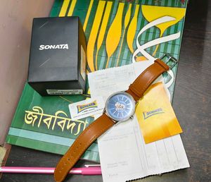 Sonata Analog Watch with Brown Leather Strap