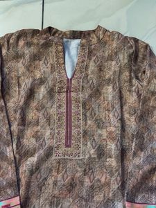 Woolen Printed Kurta Set with Shawl