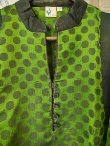 Bottle Green And Black Polka Dot Kurta