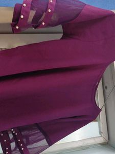 Purple Bell Sleeve Top with Pearls