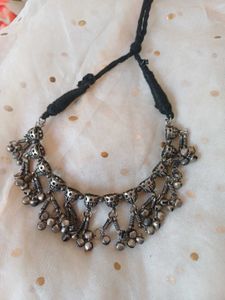 Boho antique finish german Silver Jhumka Necklace