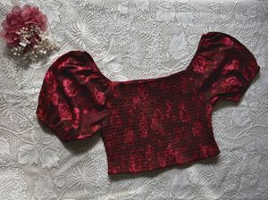 Burgundy Floral Smocked Puff Sleeve Top