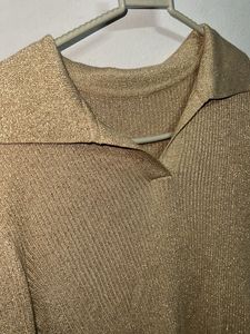 Champagne Gold Party Wear Ribbed Top