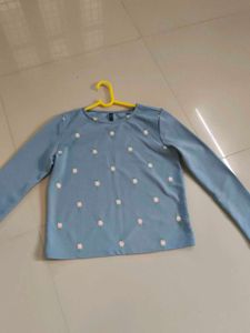 Cute Blue Embroidered Long Sleeve Top