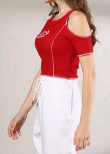 Red cold shoulder Cut-Out Crop Top tshirt