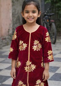Beautiful Maroon Velvet Kurti with Gold Embroidery