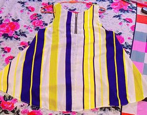 Striped Sleeveless Top with Zip Detail