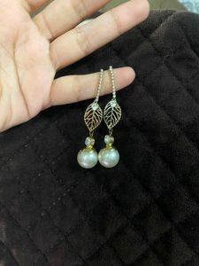Elegant Pearl & Leaf Dangle Earrings