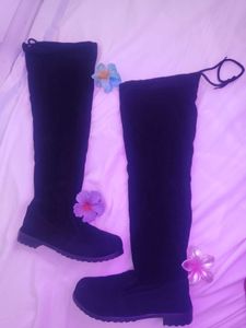 Black Velvet Knee-High Boots