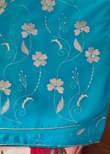 Sky blue saree with silver thread work.