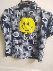 Formal Shirt Crop Top With Yellow Smiley 🙂...