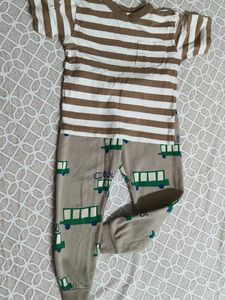Striped T-shirt & Bus Print Pants Set