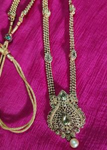 Long Golden Necklace With Earrings