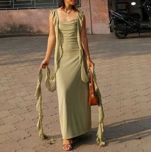 Flowy Ruffle Detail Maxi Dress
