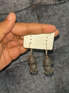 Elegant Oxidized Silver Jhumka Earrings