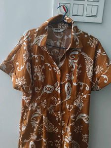 Brown Floral Print Shirt Dress