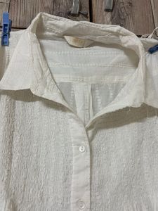 Elegant White Textured Button-Up Shirt cum Co-ord