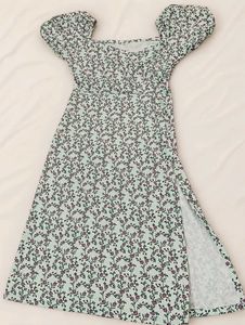 Mint Green Floral Puff Sleeve Dress | XS |