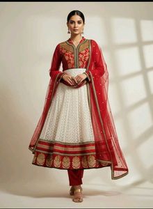 Elegant Red & White Anarkali Suit