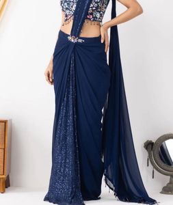 Designer Navy Blue Embroidered Saree