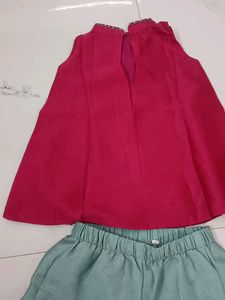 Red &amp; Teal Kurta Set with Dupatta for kids