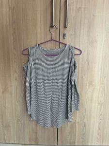 Striped Cold Shoulder Long Sleeve Top