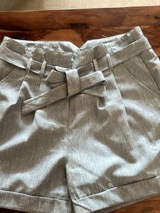 Trendy Stylish Linen Grey Belted Shorts