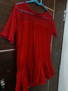 Red Velvet &amp; Mesh Peplum Top