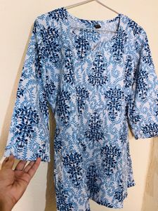 Blue &amp; White Printed Kurta