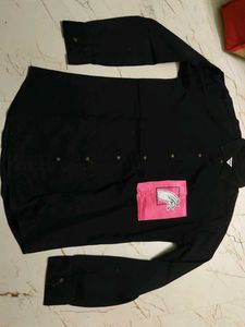 Black Long Sleeve Shirt with Pink Graphic Pocket