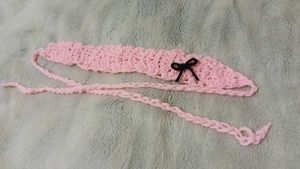 Pink Crochet Headband with Black Bow