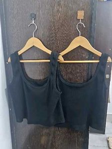 Black Cropped Tank Tops (Set of 2)