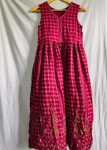 Elegant Pink Printed Sleeveless Kurta