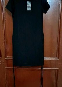 Chic Black Drawstring Ruched Mini Dress 💫