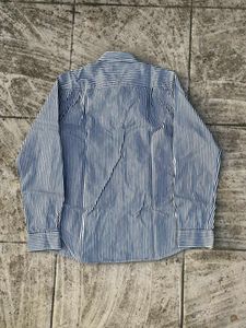 old money Men's blue&amp;white Striped Formal Shirt