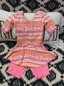 Girls' Pink & Orange Geometric Print Outfit