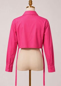 New Hot Pink Cropped Button-Up Shirt (L)