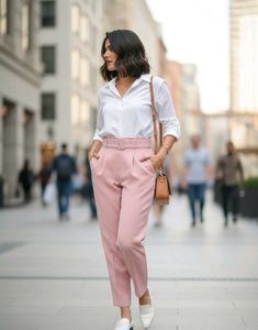 Stylish pastel Pink High-Waist Trousers