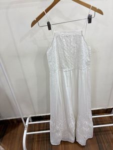 White Lace-detailing Strappy Cotton Maxi Dress
