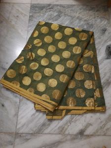 Olive Green Brocade Benarasi Saree With Blouse