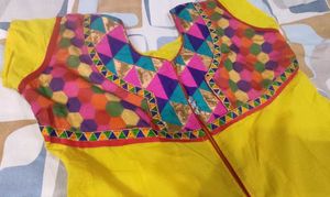 Yellow &amp; Colorful Embroidered Kurta and pattern