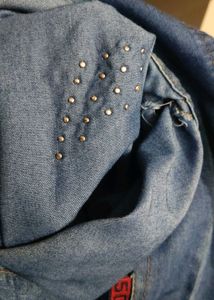 Denim Shirt with Heart Embellishments full new