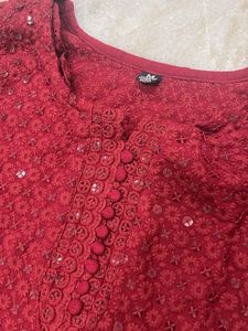 Maroon Embroidered Kurta