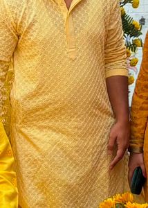 Men's Yellow Embroidered Kurta