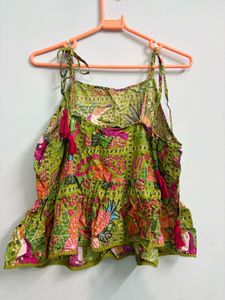 Vibrant Tropical Print Peplum Top