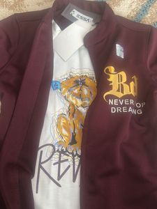 Maroon Jacket with Graphic T-Shirt
