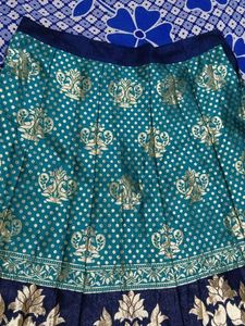 Elegant Teal &amp; Navy Peacock Brocade Lehenga