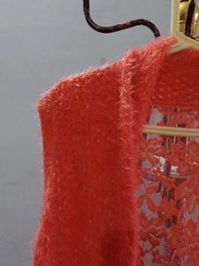 Coral Fuzzy Cardigan Vest