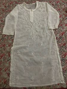 White Chikankari Kurta with Mirror Work